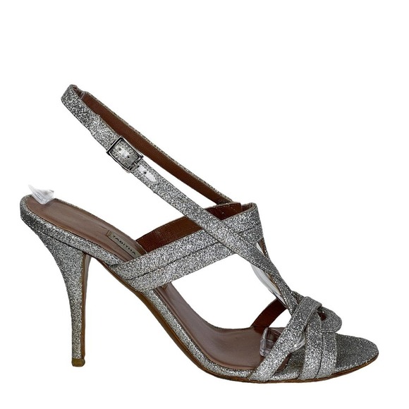 Tabitha Simmons Glitter Metallic Silver Stiletto Strappy Heel Prom Wedding 8.5 - Picture 1 of 11